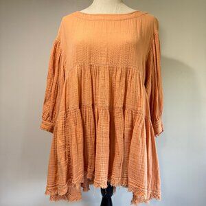 FREE PEOPLE Cotton Muslin Peach Boho Tiered Tunic
